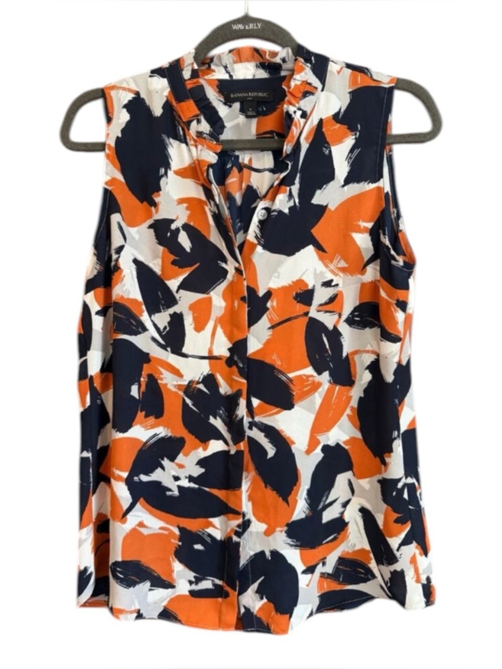 Banana Republic EUC Sz S Button Front Ruffle Neckline Sleeveless | EUC